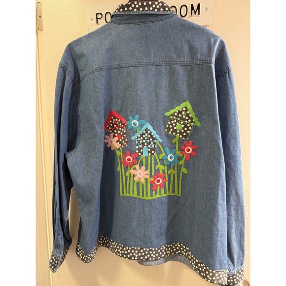 Lighthouse Apparel Flower Garden Spring Mixed Pattern Chambray Button Down XL - Picture 2 of 7